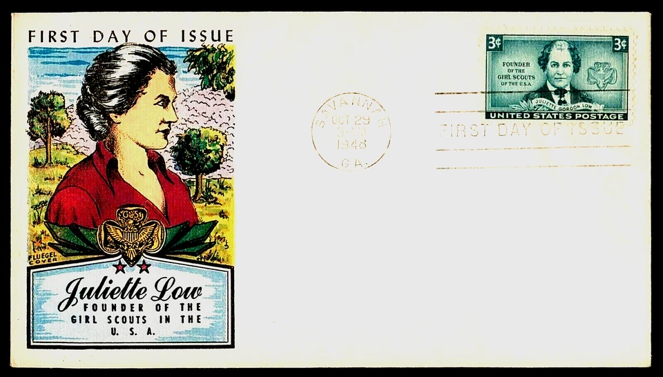 974 3c Stamp (1948) JULIETTE LOW & GIRL SCOUTS FDC BY CAPTAIN HERMAN FLUEGEL !!! - Image 1 of 1