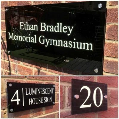 LETRERO MODERNO BRILLO LUMINISCENTE NEGRO CASA NÚMERO CALLE BRILLO EN LA OSCURIDAD Foto 1 de 2