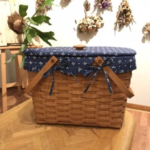 Vintage Longaberger 1995 Magazine Large Picnic Basket Blue Fabric Liner with Lid - Picture 1 of 8
