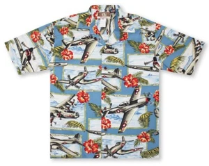 RJC Kalaheo Hibiscus War Planes Hawaiian Shirt Men's Large World War II AOP - Picture 1 of 7