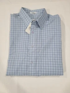 NWT Joseph & Feiss Large Cotton 80's 2 Ply Non Iron Button Up Checkered Blue - Picture 1 of 8