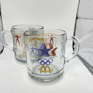Vintage McDonalds 1984 LA Olympics Glass Coffee Tea Cup Mug Set of 2 - Picture 1 of 6