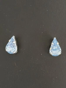 Glorious Small Teardrop Stud Earrings using Swarovski Light Sapphire. Made in UK - Picture 1 of 4