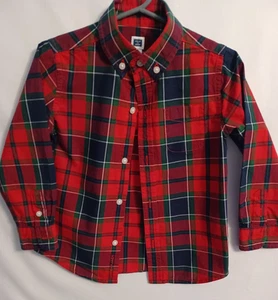 JANIE AND JACK Toddler Boy 3T Button-Down Dress Shirt Navy/Red Plaid Was $36.50 - Picture 1 of 3