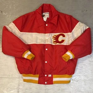 RARO! Giacca vintage primi anni 80 NHL SHAIN Calgary Flames chiusura bottoni taglia XL - Foto 1 di 23