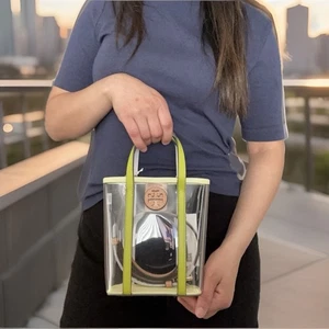 Tory Burch Blake Clear Logo Mini Shopper Crossbody Tote Bag Green Trim Concert - Picture 1 of 18