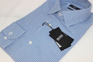 Hugo Boss Men's Cotton Blue Check Slim Fit Dress Shirt Size 16 EU 41