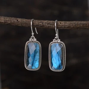 Fine Labradorite Earring, 925 Sterling Silver, Handy-craft Jewelry, Gift For Her - Picture 1 of 8