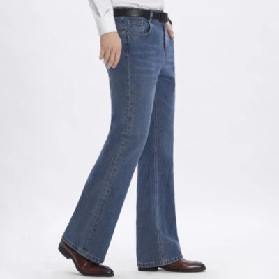 Men Bell Bottom Jeans Slim Flares Denim Pants 60s 70s Retro Bootcut Trouser - Image 1 of 4