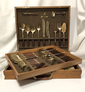 Vintage Jean Claude Palisander und Bronze 91-teiliges Abendessen Service Set Teak Etui - Bild 1 von 6