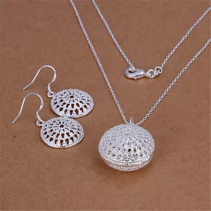 925 Silber Damen Charm Massiv Hübsche Hochzeit Retro Schön Ohrring Halskette Schmuck - Bild 1 von 1
