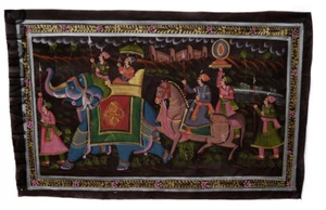 Hanging Wall Painting Mughal On Silk Art Elephant India 73x47cm 32 - Picture 1 of 1