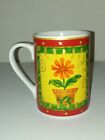 Ceramic Coffee Tea Mug Cup Flowering Houseplant Windowsill Red Gold Yellow Green