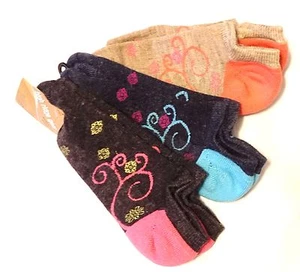 High Ridge Gear no show cushion 3 Pack Flower Swirl Socks, Girls Shoe 3-9 - Picture 1 of 2