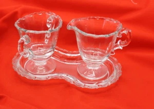 Vintage Klarglas Fostoria Century Zucker und Milchkännchen Set mit Tablett - Bild 1 von 8