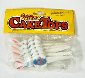 Wilton CakeTops Easter Bunny Picks Blue Egg Hong Kong Cake Decorating Vintage - Picture 1 of 7