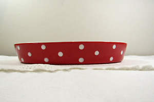 SPODE BAKING DAYS OVAL BAKER CASSEROLE DISH RED WITH WHITE POLKA DOTS 10-3/4”