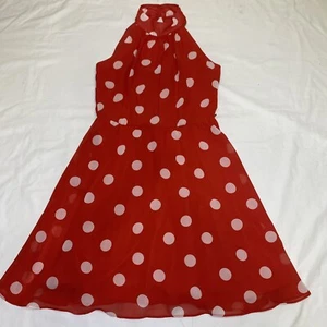 Teeze Me Juniors Red Polka Dots Halter Neck Sleeveless Dress MISSING BELT Size 3 - Picture 1 of 8