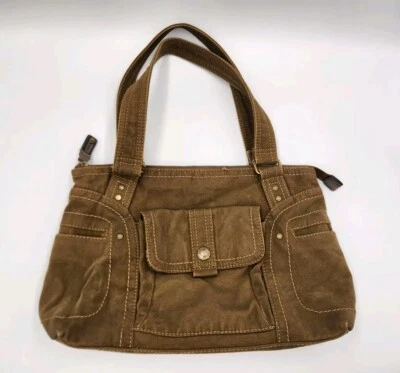 Bolsa de ombro vintage marrom fóssil lona hobo forro floral alça dupla - Imagem 1 de 4