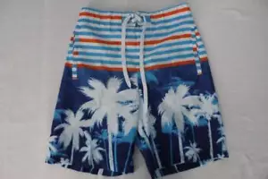 NEW Mens Swim Trunks Small Board Shorts Blue Palm Trees Surf Pool Swimsuit Beach - Picture 1 of 2