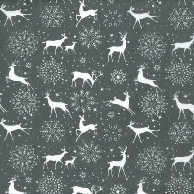 Christmas Fabric Reindeers & Snowflakes on Grey Craft Fabric Material Metre - Image 1 of 3