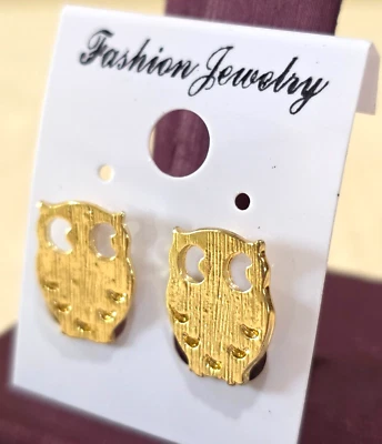 NOC Small Gold Finish OWL Textured Stud Pierced Earrings - Изображение 1 из 4