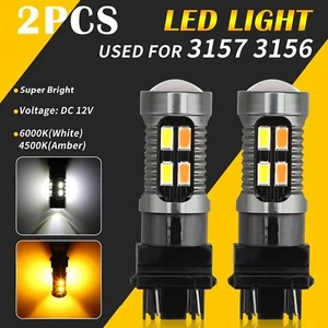 2x 3157 3156 LED Turn Signal Switchback DRL Parking Light Bulb White Amber 6000K - Picture 1 of 9