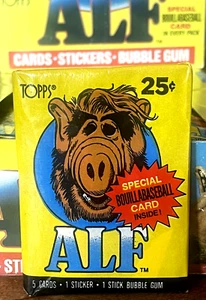 1987 TOPPS ALF 80 ́s TV Show🍿 (Serie 1) PACK 5 tarjetas 1 pegatina 1 goma ¡IMPORTACIÓN EMBALAJE ORIGINAL! - Imagen 1 de 21