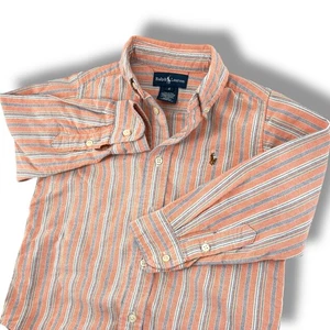 Camisa Ralph Lauren para niños talla 4 naranja a rayas con botones logotipo de pony de carne - Imagen 1 de 8