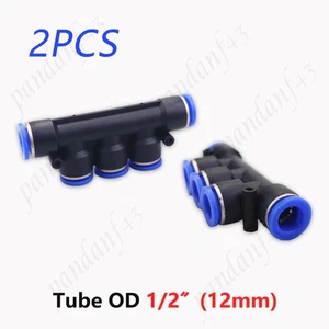 2 Pieces Pneumatic Multi-Tee Push-In Air Hose Adapter 12mm (1/2") - Picture 1 of 7