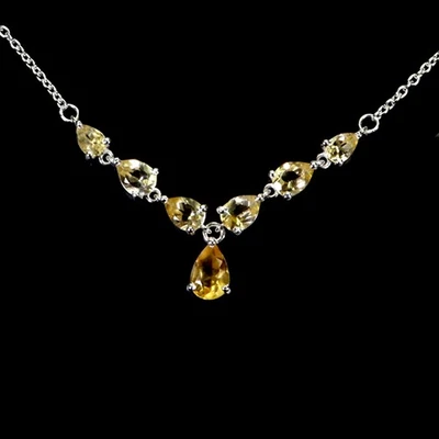 925 Argento Sterling Collana Pera Citrino 8x6mm Gemma Pietra Naturale Gioielli 1 - Immagine 1 di 4