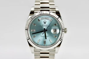 2025 Rolex Day-Date 40 228236 Platinum, Blue Baguette Dial Full Set - Picture 1 of 6
