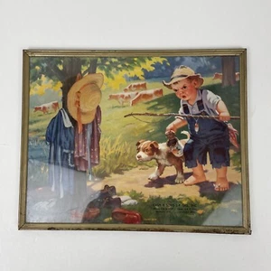 Fishing-Raymond J. Stuart Advertising Art Print In Old Frame- - 10 by 8 inch - Picture 1 of 10