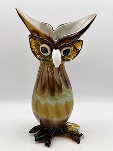 Vintage Hand Blown Art Glass Brown Owl Vase.10" H *READ * - Picture 1 of 22