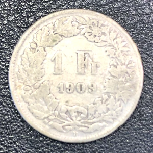 1909-B Switzerland Silver Franc Swiss Coin NICE! Fine LOW MINTAGE Only 900,000 - Picture 1 of 2