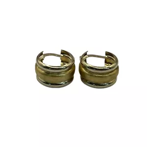 9ct 9k Two Tone Gold Trio Ring Round Hoop Earrings 14mm 2.40 Grams. Brand New - Picture 1 of 11