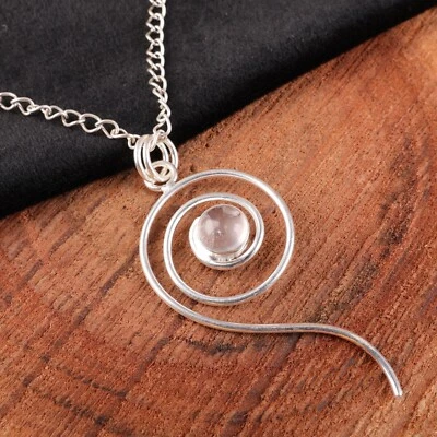 Pingente de pedra preciosa de quartzo rosa prata esterlina 925 feito à mão presente para mulher - Imagem 1 de 4