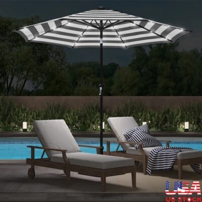 Guarda-chuva solar LED pátio externo ajustável inclinação mercado guarda-chuva com manivela EUA - Imagem 1 de 4