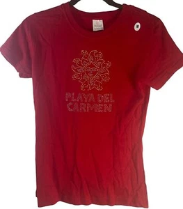 yazbek short sleeve t-shirt red sun embellished playadel carmen medium READ - Picture 1 of 5