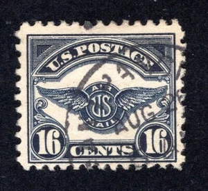 US 1923 16c dark blue Airmail Emblem, Scott C5 used, value = $27.50 - Picture 1 of 2