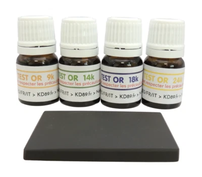 4 testeur à test  l'or 9 14 18 24  + sa pierre touche + Notice Professionnel - Immagine 1 di 4