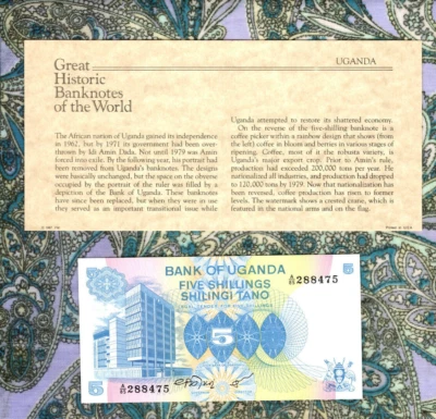 Great Historic Banknotes Uganda 1979 5 shillings P-10 UNC Prefix A/85 - Image 1 of 3