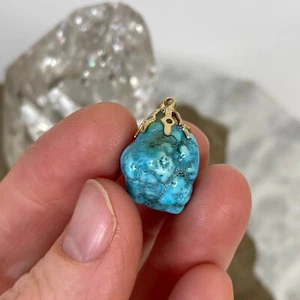 Pendant NATURAL TURQUOISE Necklace Nugget Chunk Pretty Color - Picture 1 of 14