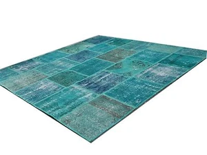 CUSTOM aqua ocean blu vintage Overdyed Rug turquoise Patchwork Carpet rug - Picture 1 of 9