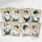 Vintage Blue Victorian Ladies Card Toppers Cardmaking Scrapbooking Tags Craft