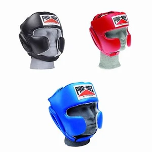 Pro Box Boxing Headguard Super Spar Leather Head Guard Black Blue Red Adult Mens - Picture 1 of 15