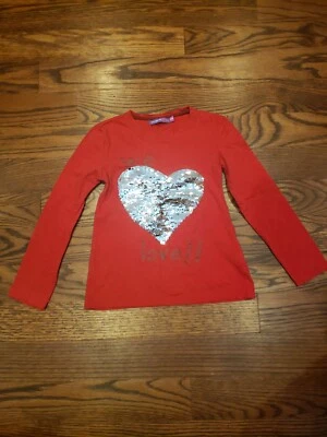 Desigual Girls Long Sleeve Shirt in red size 7/8 with Reversible Sequined Heart  - Image 1 of 4