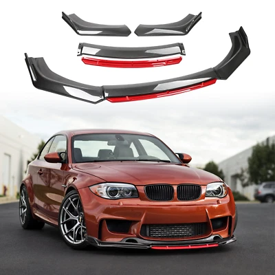 For BMW Universal Front Bumper Red Lip Spoiler Splitter Carbon Fiber Look Foto 1 de 4