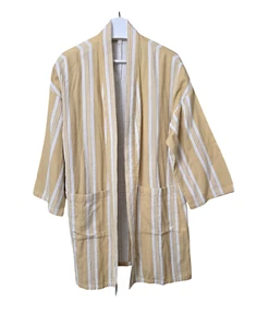 Chaqueta Kimono Eileen Fisher Algodón Orgánico Caña Rayas L/XL Amarillo Lagenlook - Imagen 1 de 10