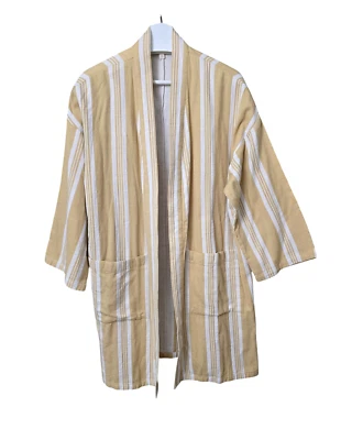Eileen Fisher Organic Cotton Reed Striped Kimono Jacket L/XL Yellow Lagenlook - Image 1 of 4